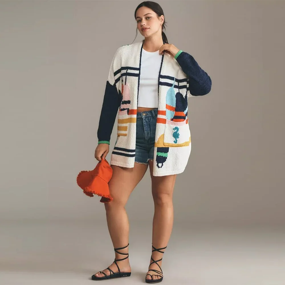 ANTHROPOLOGIE MAEVE Nautical Buoy Cardigan Sweater - SIZE 1X - Picture 3 of 9